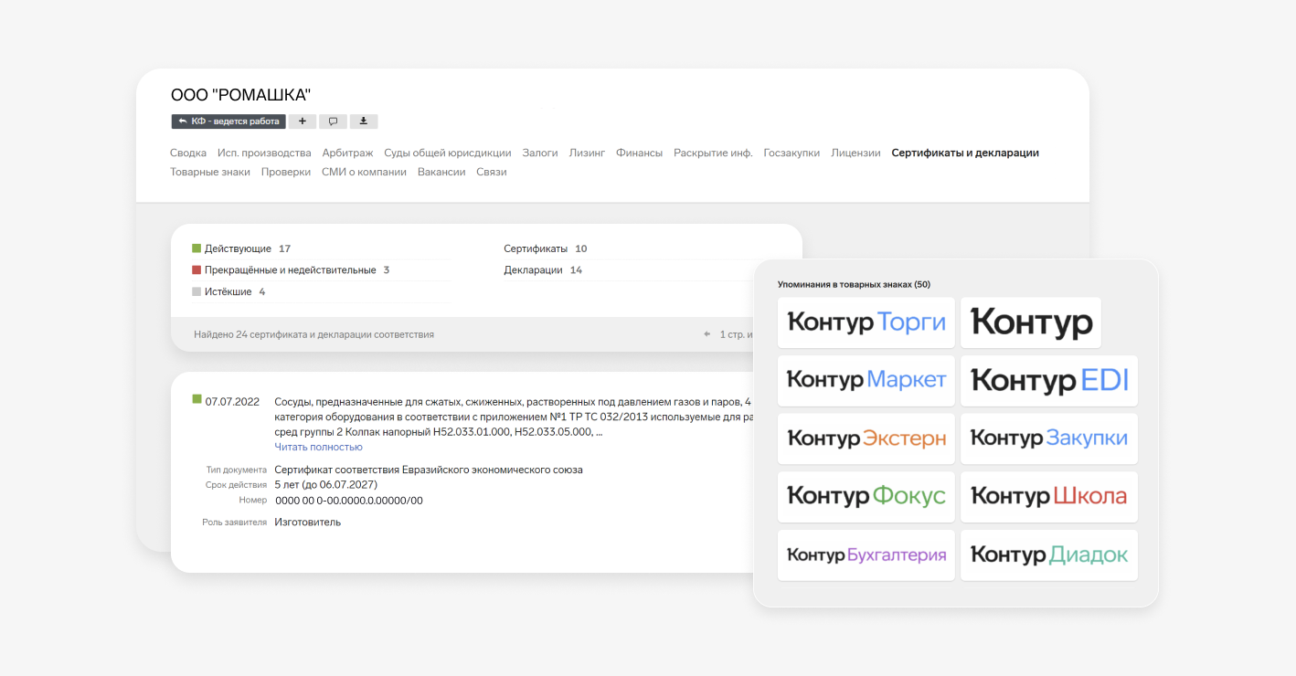 Товарные знаки и декларации в Контур.Фокусе