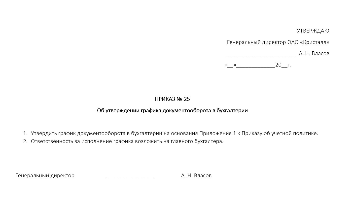 Приказ о предоставлении первичных документов в бухгалтерию образец