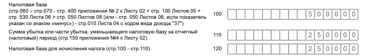 Строка 110 Листа 02 декларации