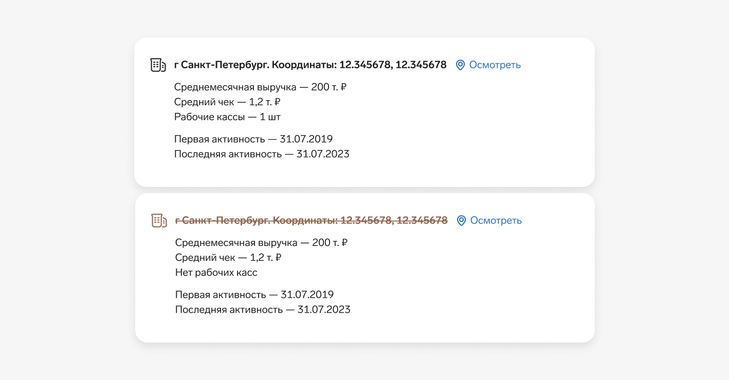 Информация о торговых точках
