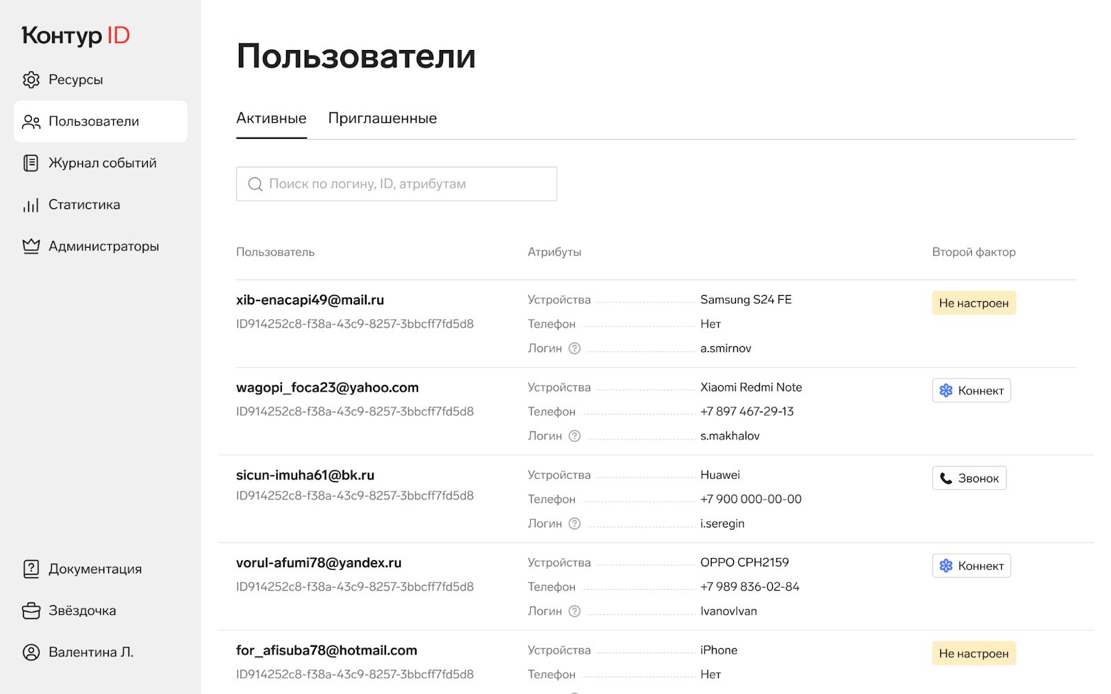 Скриншот «Раздел Пользователи»