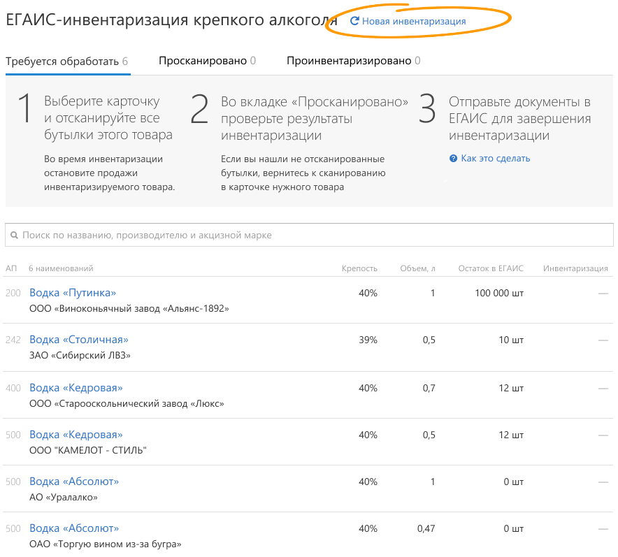 Провести инвентаризацию алкоголя