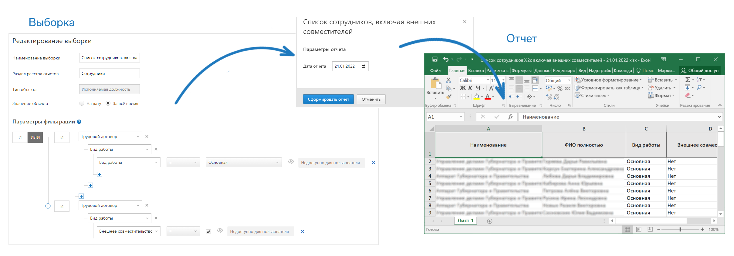 Список сотрудников с основным местом работы + внешние совместители —  Гособлако — Справка по продуктам Контура