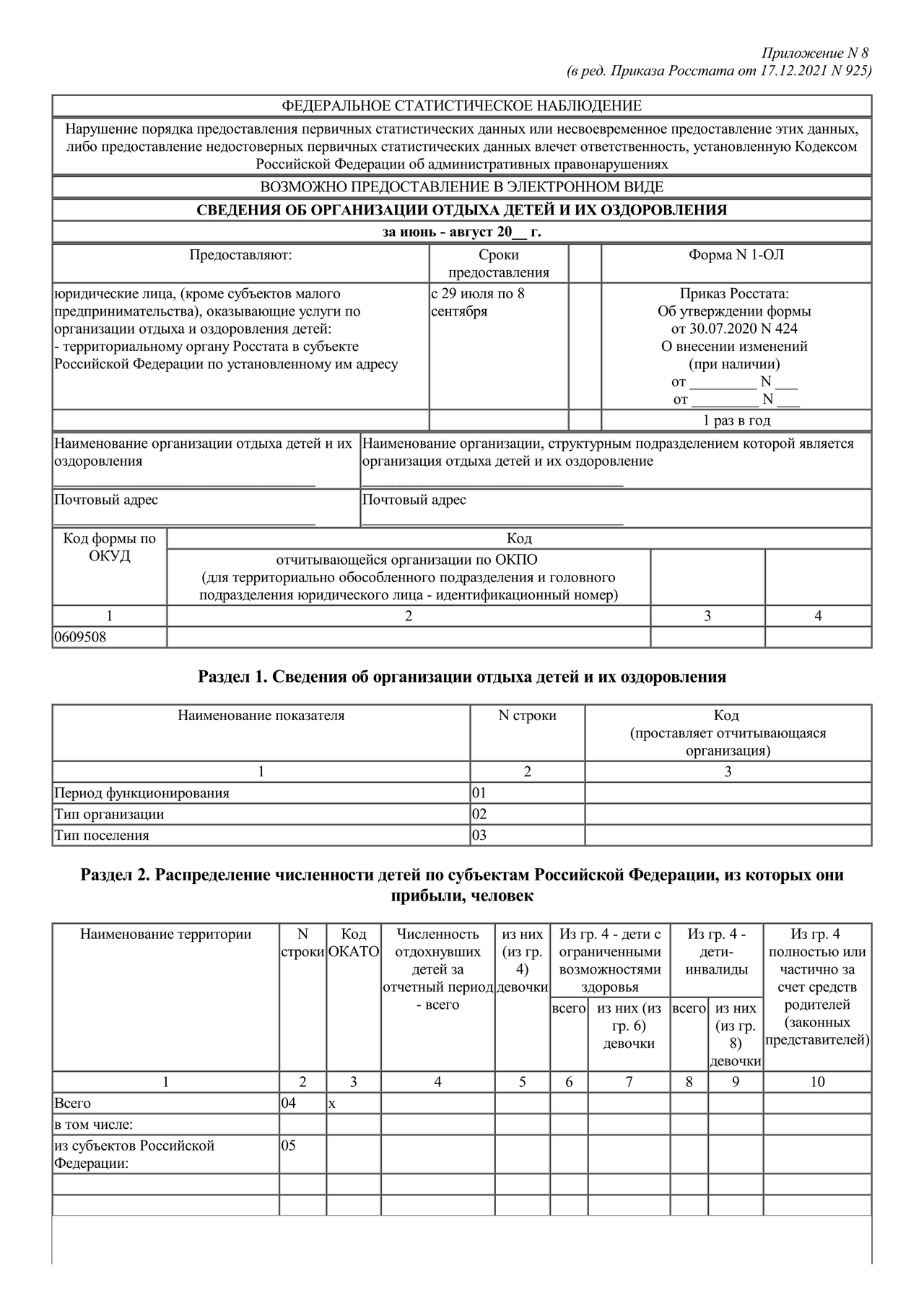 Актуальный бланк отчетности по форме Форма 1-ОЛ — Контур.Экстерн