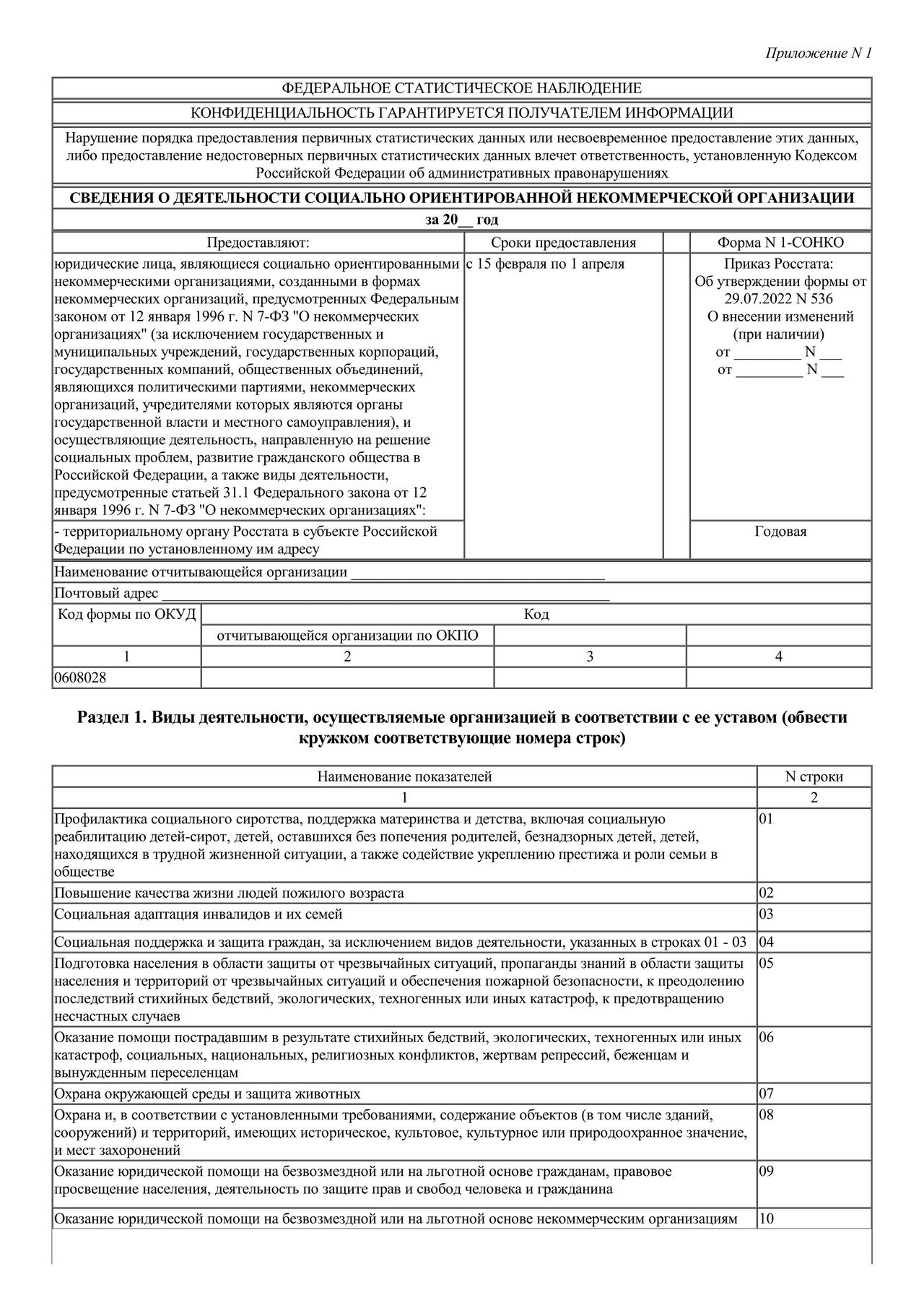 Актуальный бланк отчетности по форме Форма 1-СОНКО — Контур.Экстерн