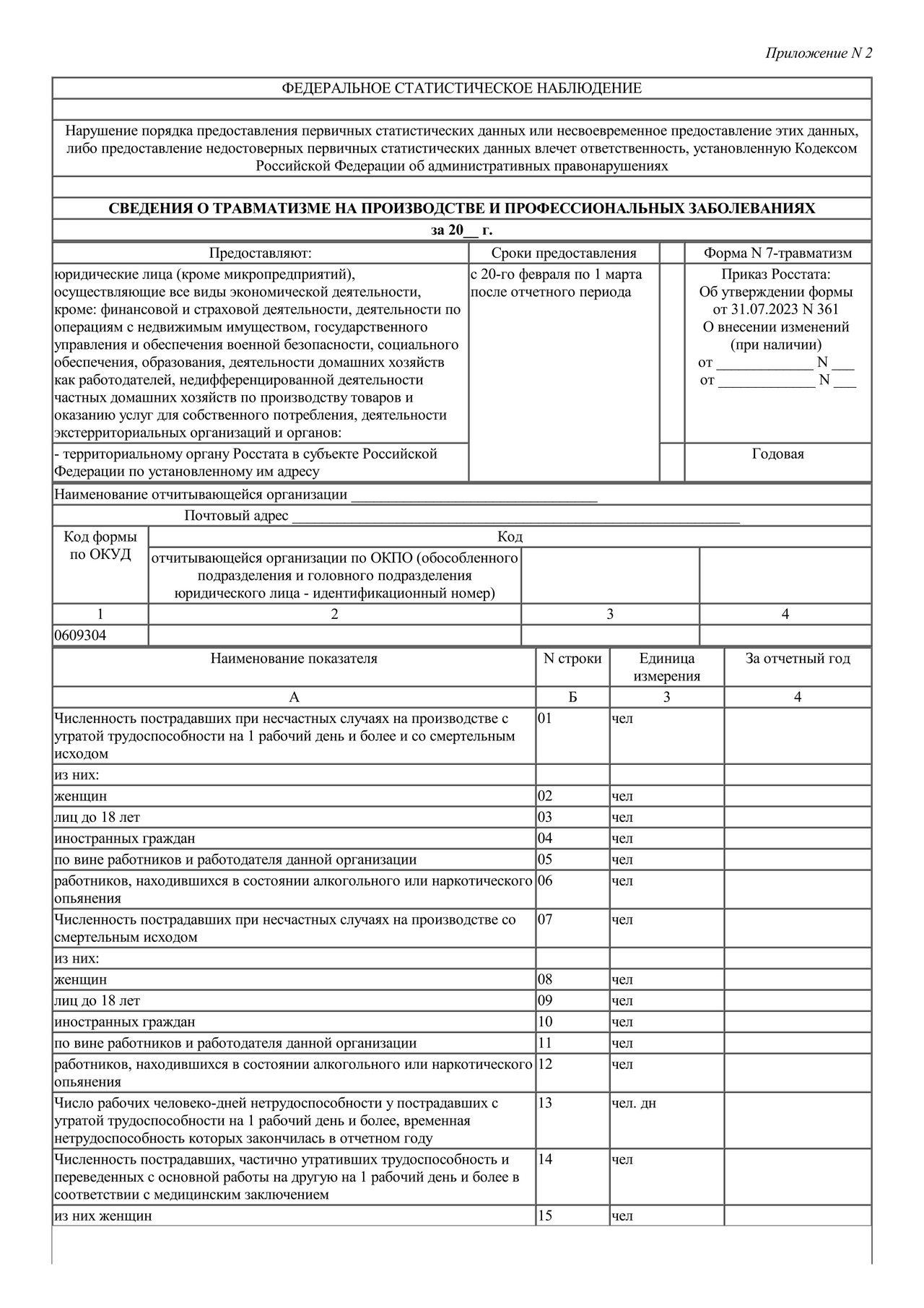 Актуальный бланк отчетности по форме Форма 7-ТРАВМАТИЗМ — Контур.Экстерн